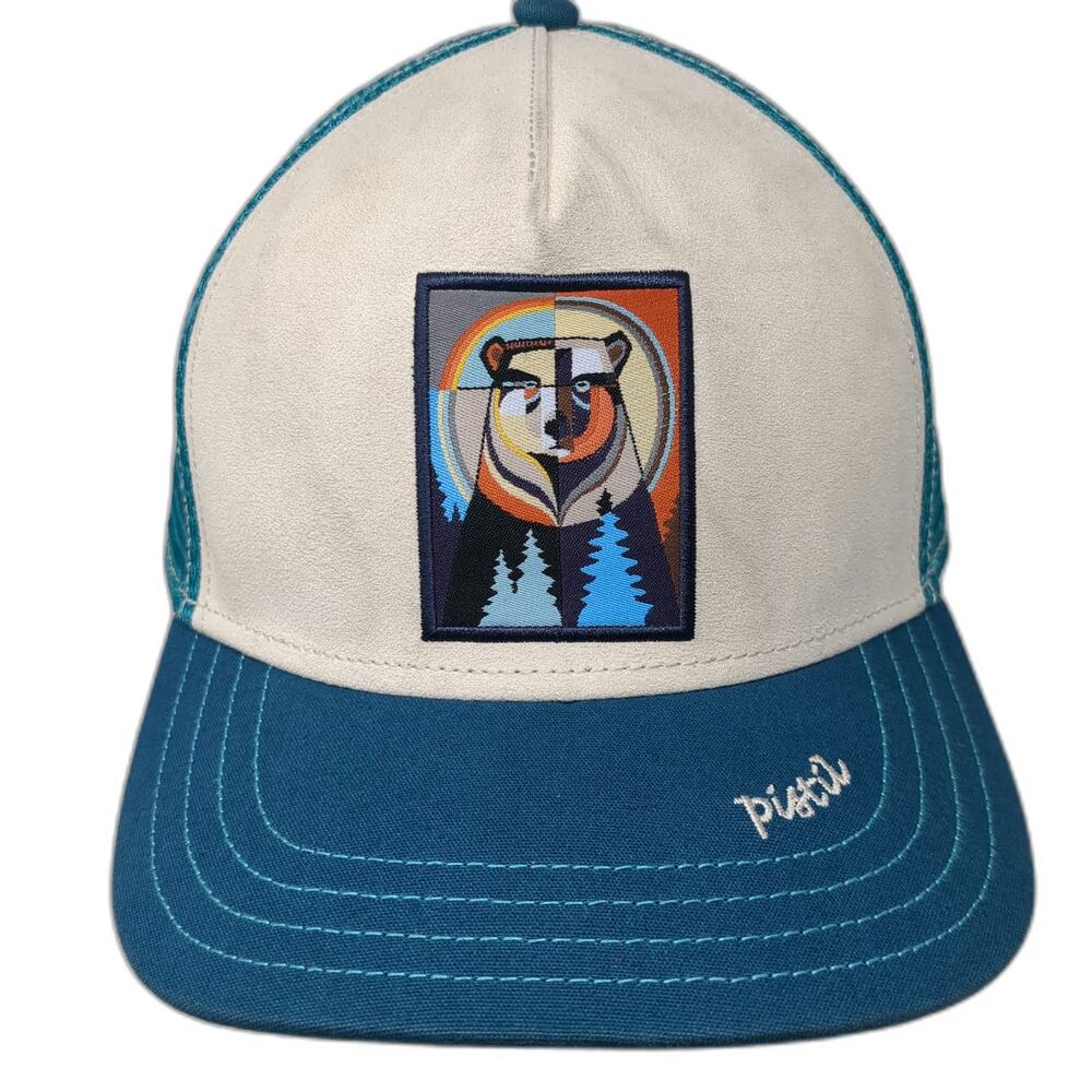 Pistil Trucker Hat Blue Beige One Size Geometric Bear Patch Mesh Snapback Art